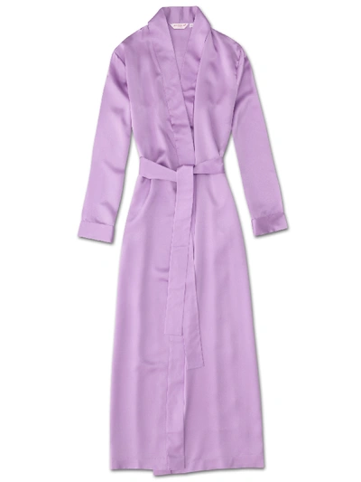 Derek Rose Women's Full Length Dressing Gown Bailey Pure Silk Satin Lilac
