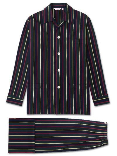 Derek Rose Men's Classic Fit Pyjamas Pure Cotton Satin Stripe Regimental Ash In Multi