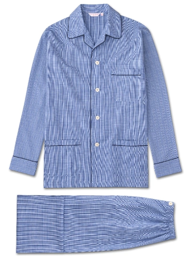 Derek Rose Men's Classic Fit Pyjamas Felsted 3 Cotton Blue