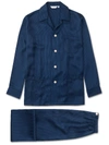 Derek Rose Woburn Striped Silk Pajama Set In Navy