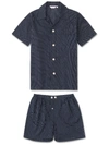 Derek Rose Plaza 21 Camp-collar Polka-dot Cotton Pyjama Set In Navy