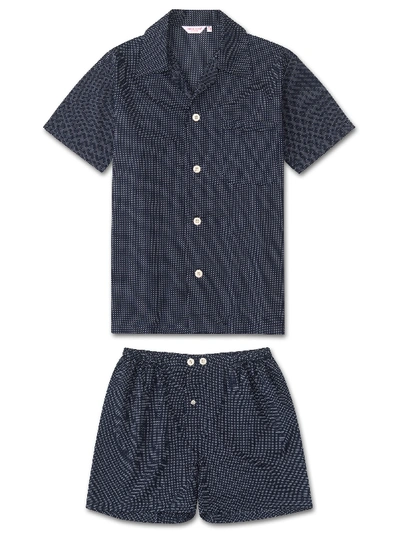 Derek Rose Plaza 21 Camp-collar Polka-dot Cotton Pyjama Set In Navy