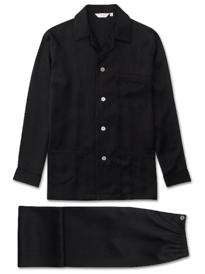 Derek Rose Men's Classic Fit Pyjamas Woburn 8 Silk Satin Black