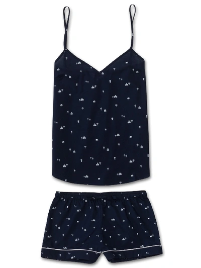 Derek Rose Women's Cami Short Pyjama Set Nelson 62 Cotton Batiste Navy In Blue