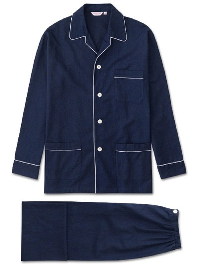 Derek Rose Balmoral Herringbone Cotton Pyjama Set - Navy In Blue