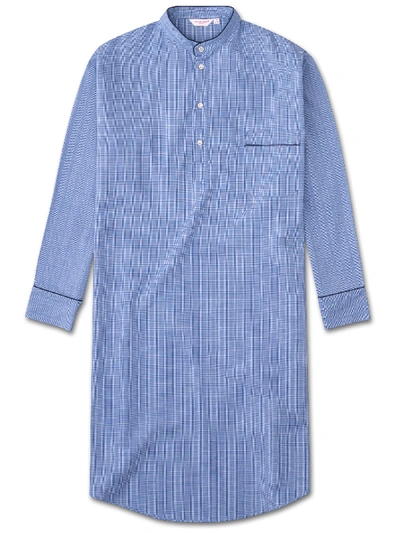 Derek Rose Men's Pullover Nightshirt Felsted 3 Cotton Check Blue