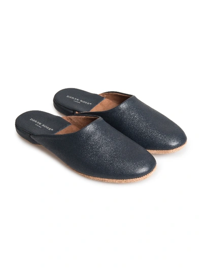 Derek Rose Men's Open-back Slipper Morgan Calfskin Leather Navy