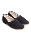 Derek Rose Mens Navy Crawford Suede And Sheepskin Slippers 6 In Navy