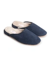 DEREK ROSE DEREK ROSE MEN'S MULE SLIPPERS DOUGLAS SUEDE SHEEPSKIN NAVY,0504-DOUG001NAV