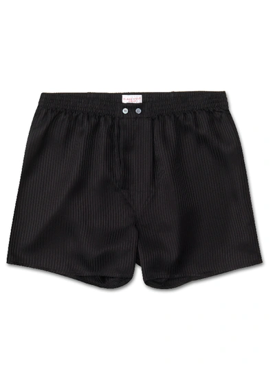 Derek Rose Woburn Satin-striped Silk Boxer Shorts In Black