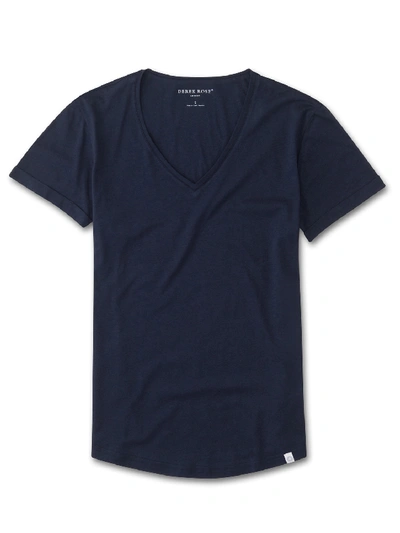 Derek Rose Women's V-neck Leisure T-shirt Riley Pima Cotton Navy