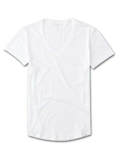 Derek Rose Women's V-neck Leisure T-shirt Riley Pima Cotton White