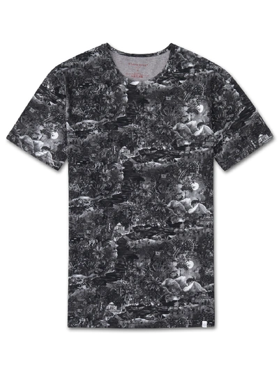 Derek Rose Men's Short Sleeve T-shirt Henry 4 Carbon-brushed Cotton Black