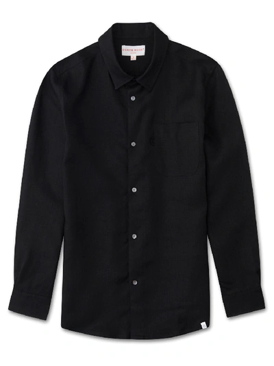 Derek Rose Men's Linen Shirt Monaco Pure Linen Black