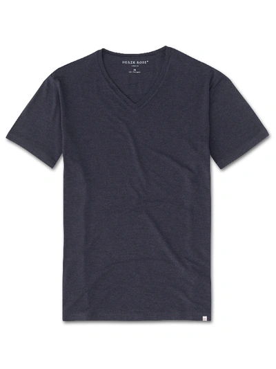 Derek Rose Men's Short Sleeve V-neck T-shirt Marlowe Micro Modal Stretch Navy