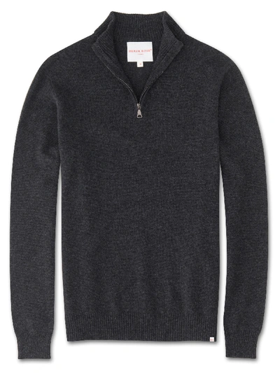 Derek Rose Men's Cashmere Half-zip Sweater Finley Pure Cashmere Charcoal