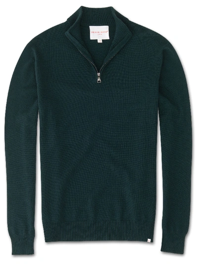 Derek Rose Men's Cashmere Half-zip Sweater Finley Pure Cashmere Green