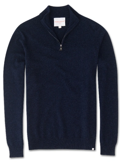 Derek Rose Men's Cashmere Half-zip Sweater Finley Pure Cashmere Midnight