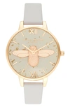 OLIVIA BURTON CELESTIAL BEE LEATHER STRAP WATCH, 34MM,OB16GD37