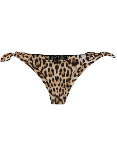 Moschino Leopard Print Bikini Bottoms In Brown