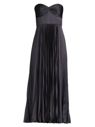 Amur Pleated Strapless Belle Dress In Navy