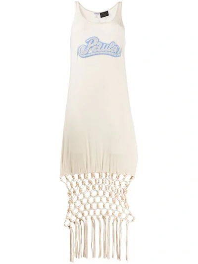 Loewe + Paula's Ibiza Embellished Macramé-trimmed Silk And Cotton-blend Jersey Dress In Neutrals