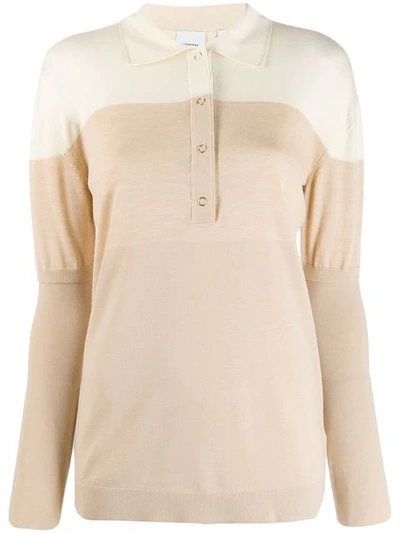 Burberry Long-sleeve Two-tone Wool Polo Shirt In Neutrals