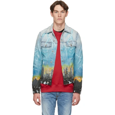 Amiri City Dragon Print Denim Jacket - 蓝色 In Blue