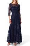 TAHARI SEQUIN EMBROIDERED A-LINE GOWN,99SDM116