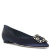 MANOLO BLAHNIK HANGISI FLAT NAVY SATIN BALLERINAS,MB15116S