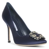 MANOLO BLAHNIK HANGISI 105 NAVY SATIN PUMPS,MB15143S