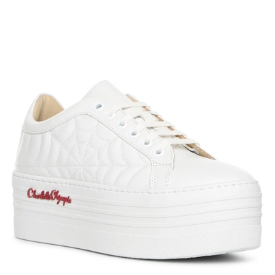Charlotte Olympia Off White Leather Platform Sneakers