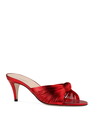 Gucci Crawford Mid-heel Metallic Leather Sandals In Red