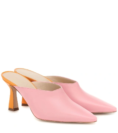 Wandler Lotte Contrast-heel Leather Mules In Pink And Other
