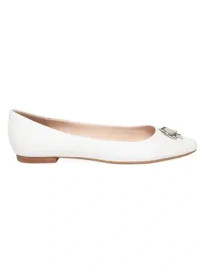Kate Spade Noah Heart Pendant Pointed Leather Flats In White