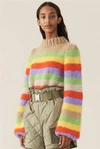 GANNI Hand Knit Wool Multicolour Puff Pullover