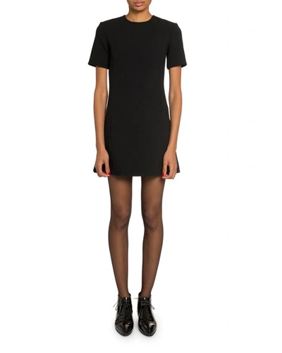 Saint Laurent Short-sleeve Wool Crepe Mini Dress In Black