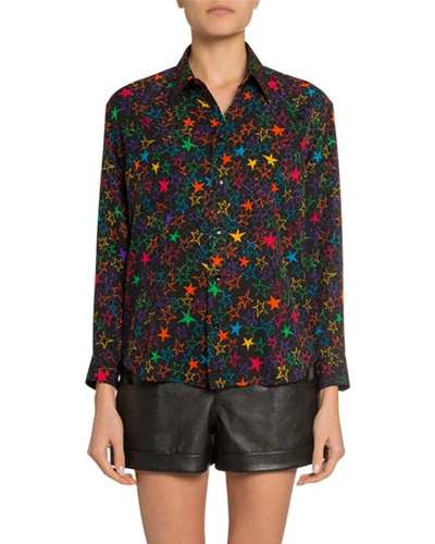 Saint Laurent Graffiti Star Print Boyfriend Shirt In Black