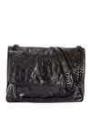 Saint Laurent Niki Medium Flap Ysl Shoulder Bag In Crinkled Leather In Black