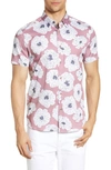 TED BAKER LEAVE SLIM FIT FLOWER PRINT SHORT SLEEVE BUTTON-DOWN SHIRT,MMA-LEAVE-TH9M