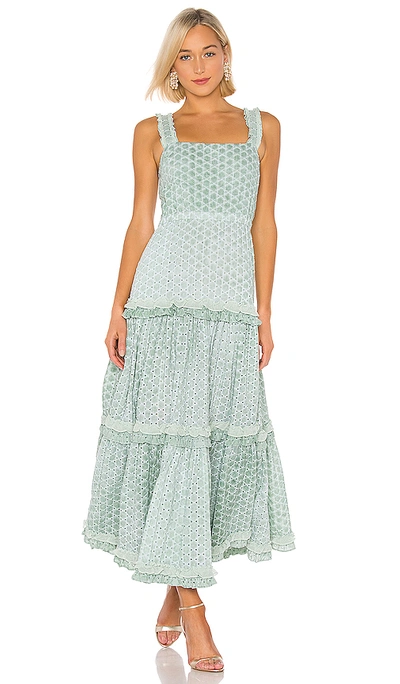 Alexis Milada Ruffled Broderie Anglaise Cotton Maxi Dress In Green