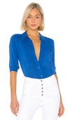 L Agence Ryan 3/4-sleeve Button-down Blouse In Riviera Blue