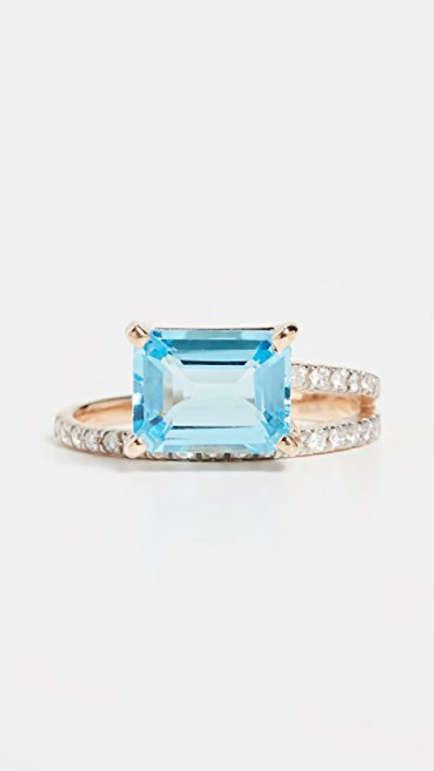 Mateo Point Of Focus 14-karat Gold, Topaz And Diamond Ring In Blue