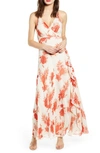 Astr Floral Ruffle Detail Maxi Dress In Red/ Taupe Floral