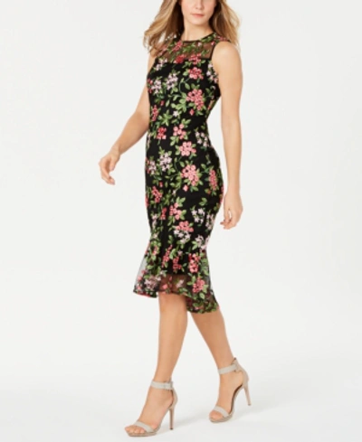 Calvin klein floral embroidered trumpet midi dress discount