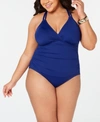 La Blanca Plus Size Solid Surplice One-piece Swimsuit Women's Swimsuit In Midnight Navy