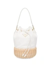 Prada Woven Canvas Bucket Bag In F0n86 Tan/white