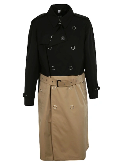 Burberry Two-tone Gabardine Trench In Black