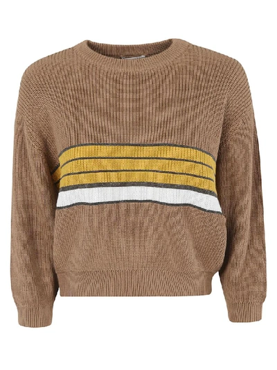 Brunello Cucinelli Striped Sweatshirt In Brown
