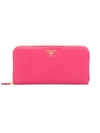 Prada Saffiano Leather Zip Around Wallet In Peonia